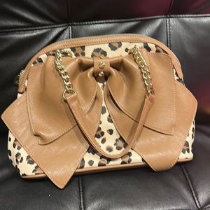 Betsey Johnson, leopard bag with brown bowl. Excellent condition.